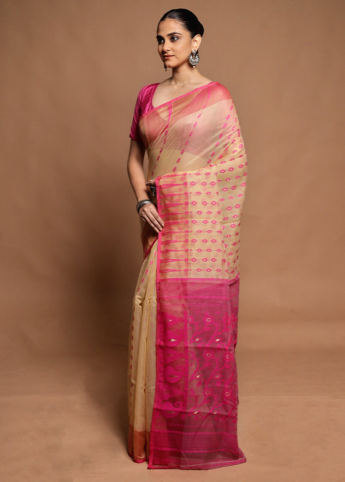 Pink Tant Jamdani Saree Without Blouse Piece