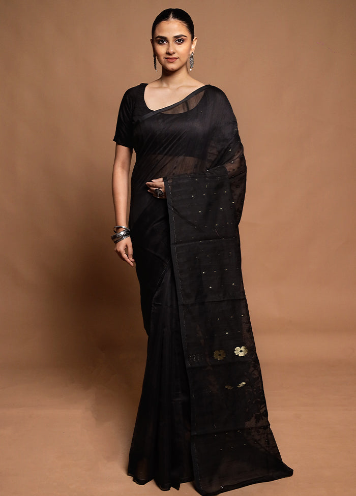 Black Tant Jamdani Saree Without Blouse Piece