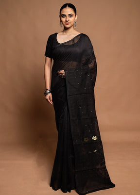Black Tant Jamdani Saree Without Blouse Piece