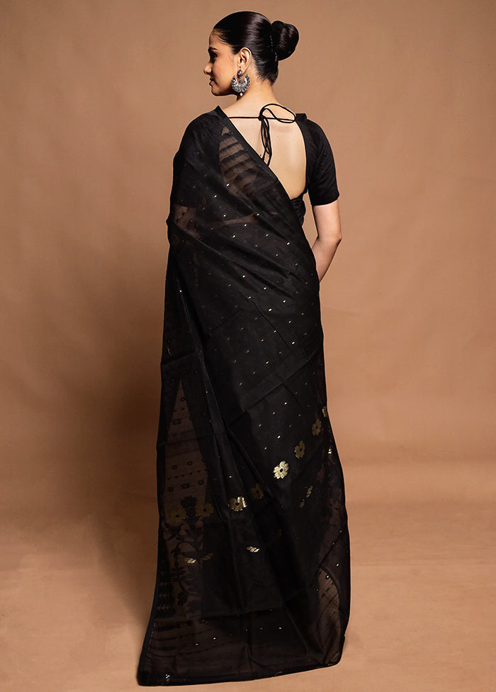 Black Tant Jamdani Saree Without Blouse Piece