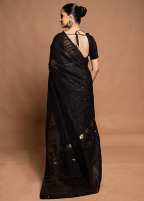 Black Tant Jamdani Saree Without Blouse Piece