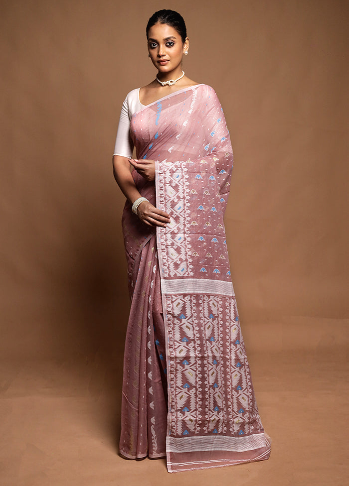 Purple Tant Jamdani Saree Without Blouse Piece