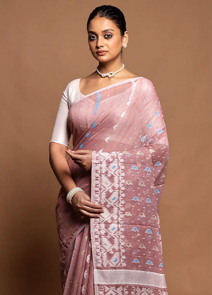 Purple Tant Jamdani Saree Without Blouse Piece
