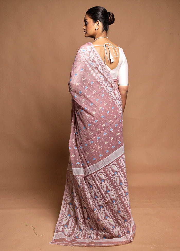 Purple Tant Jamdani Saree Without Blouse Piece