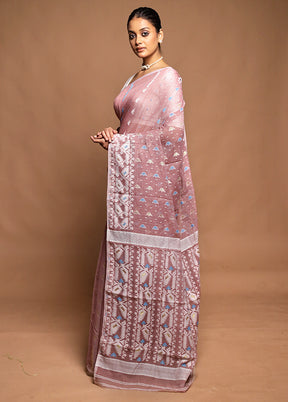 Purple Tant Jamdani Saree Without Blouse Piece