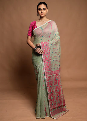 Green Tant Jamdani Saree Without Blouse Piece