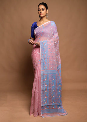 Pink Tant Jamdani Saree Without Blouse Piece