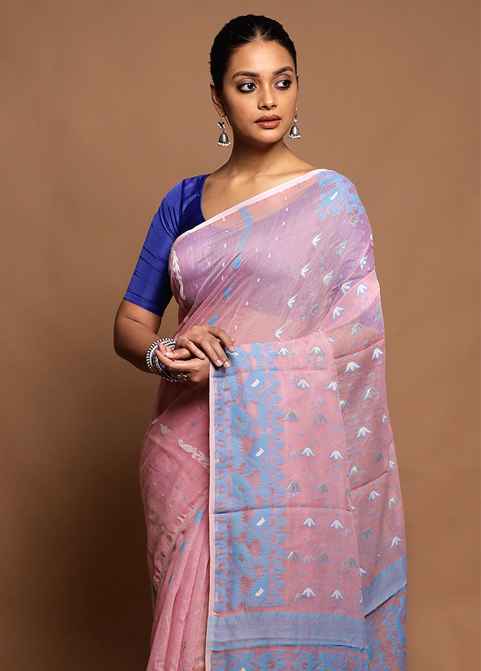 Pink Tant Jamdani Saree Without Blouse Piece