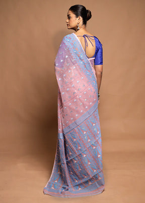 Pink Tant Jamdani Saree Without Blouse Piece