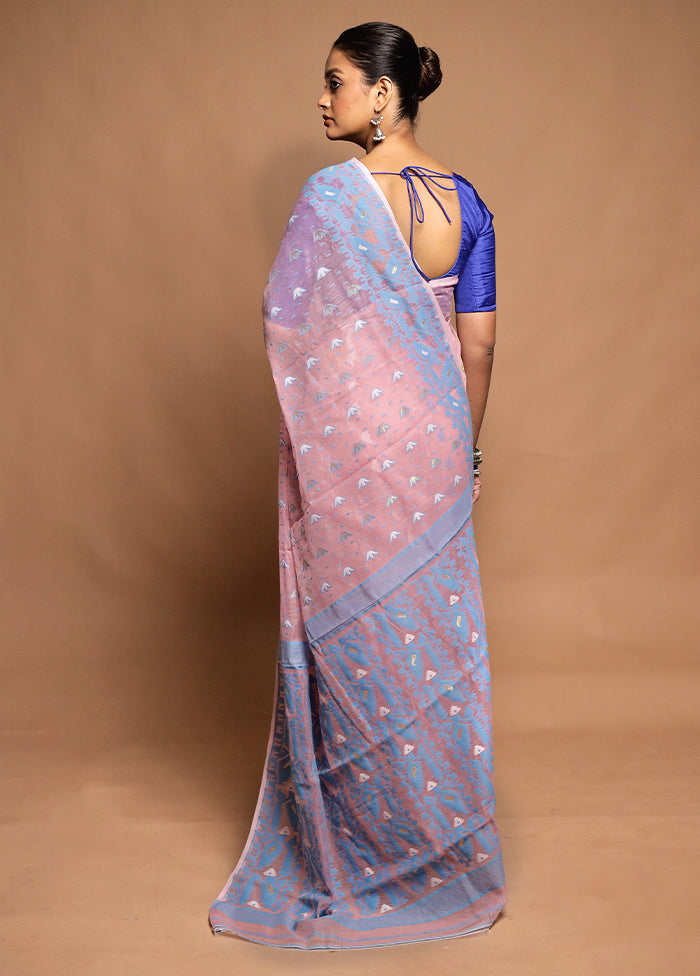 Pink Tant Jamdani Saree Without Blouse Piece