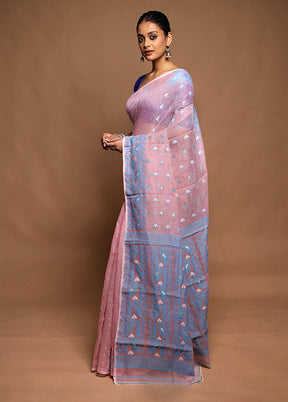 Pink Tant Jamdani Saree Without Blouse Piece
