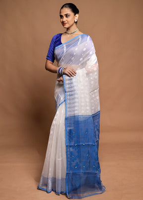 Blue Tant Jamdani Saree Without Blouse Piece