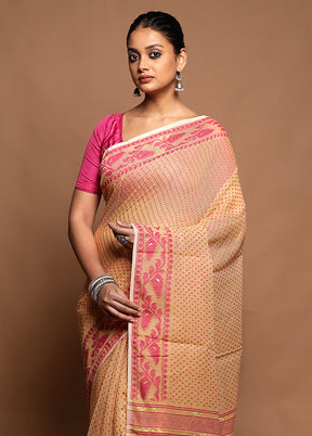 Cream Tant Jamdani Saree Without Blouse Piece