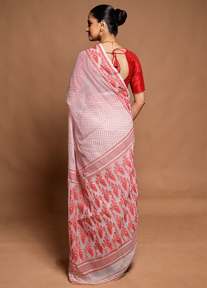 White Tant Jamdani Saree Without Blouse Piece