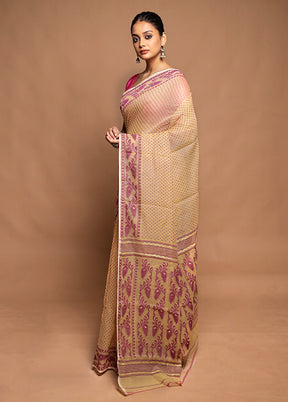Cream Tant Jamdani Saree Without Blouse Piece
