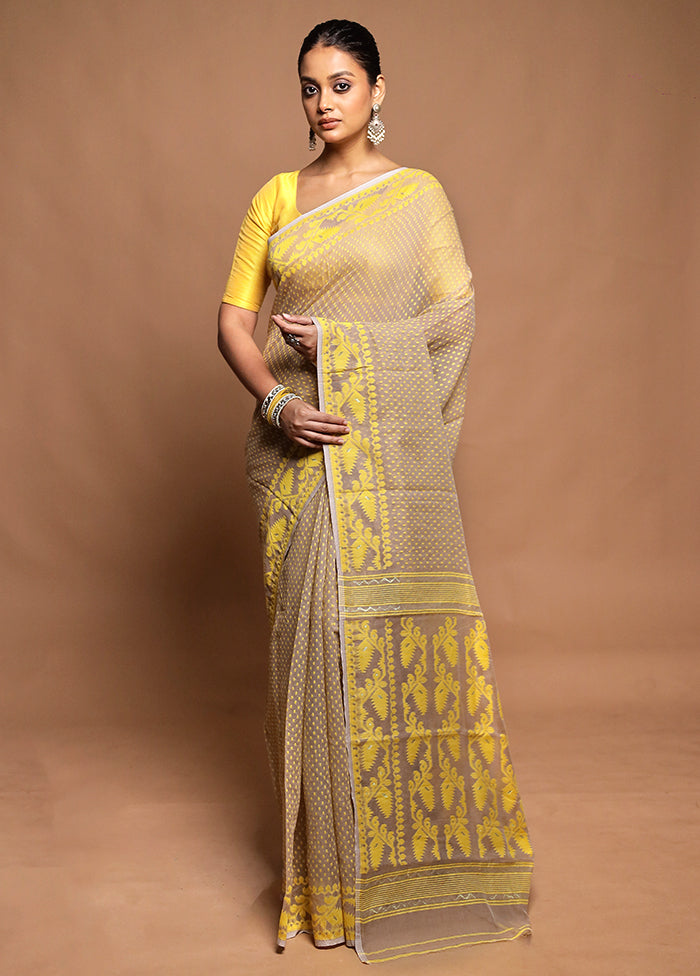Cream Tant Jamdani Saree Without Blouse Piece