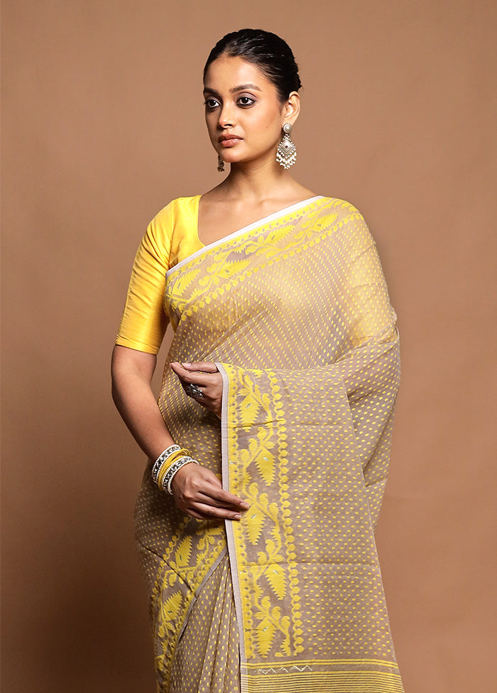 Cream Tant Jamdani Saree Without Blouse Piece
