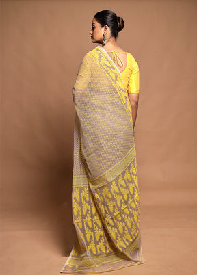 Cream Tant Jamdani Saree Without Blouse Piece