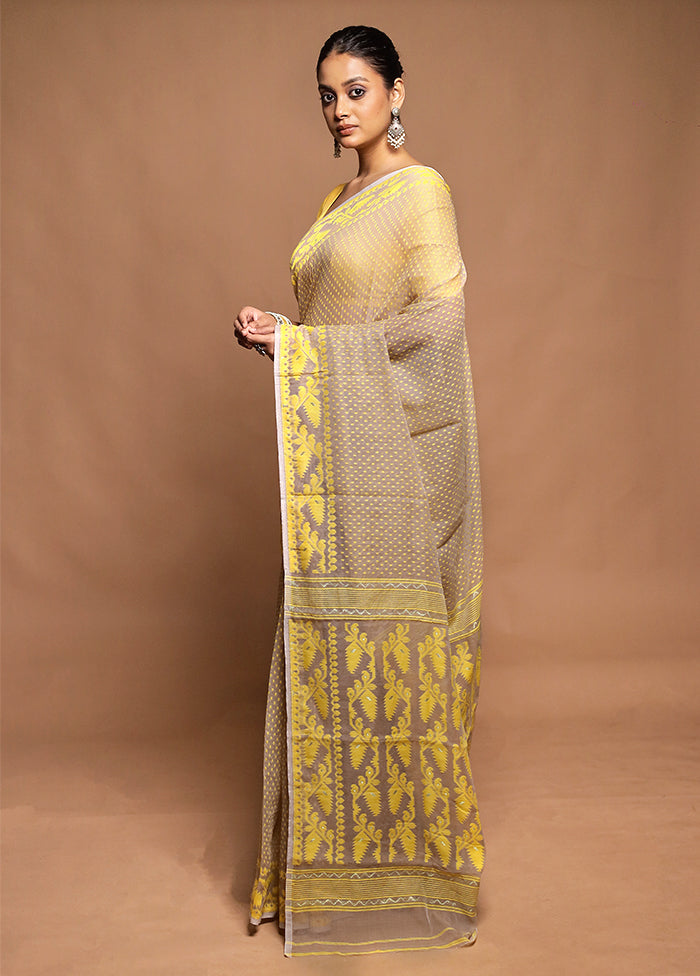 Cream Tant Jamdani Saree Without Blouse Piece