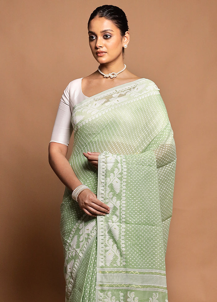 Green Tant Jamdani Saree Without Blouse Piece