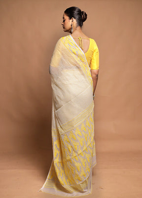 White Tant Jamdani Saree Without Blouse Piece