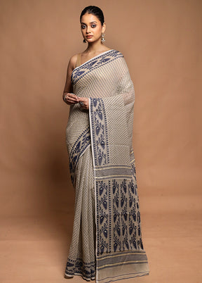 Cream Tant Jamdani Saree Without Blouse Piece