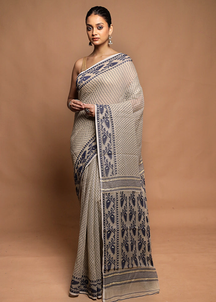 Cream Tant Jamdani Saree Without Blouse Piece