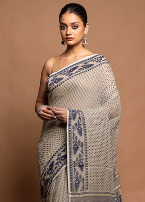 Cream Tant Jamdani Saree Without Blouse Piece