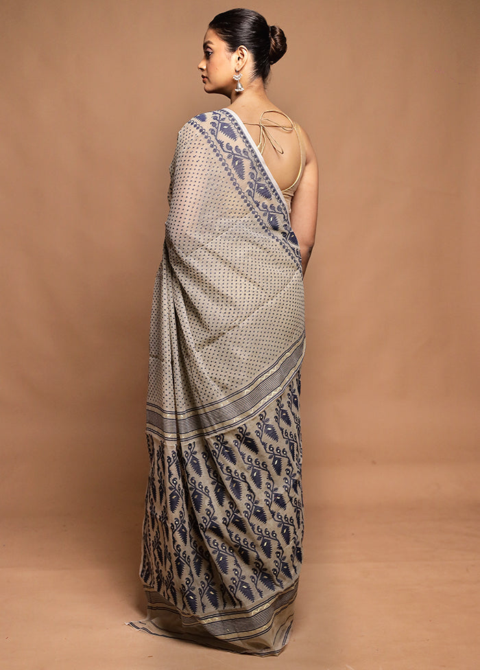 Cream Tant Jamdani Saree Without Blouse Piece
