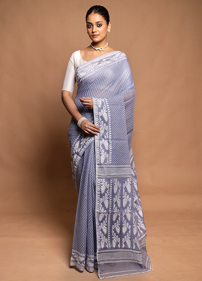 Grey Tant Jamdani Saree Without Blouse Piece