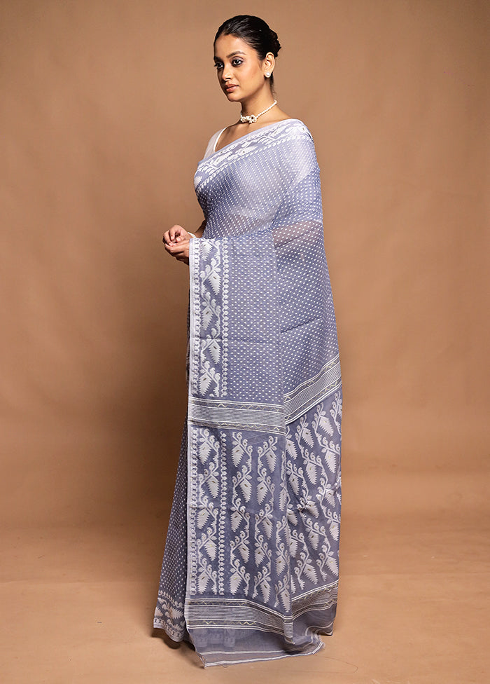 Grey Tant Jamdani Saree Without Blouse Piece