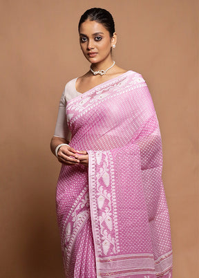 Pink Tant Jamdani Saree Without Blouse Piece