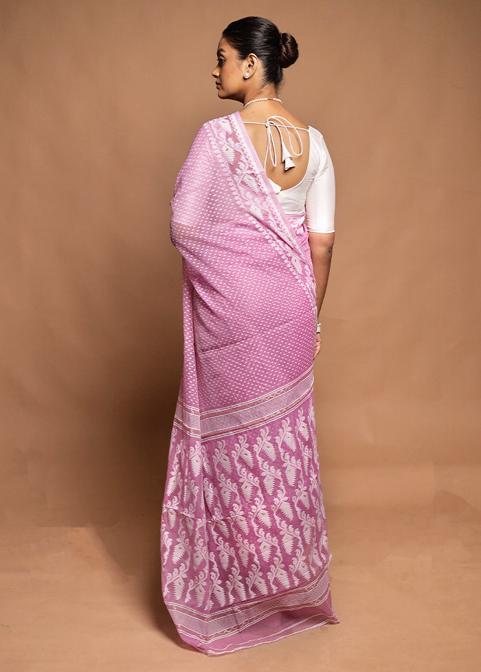 Pink Tant Jamdani Saree Without Blouse Piece