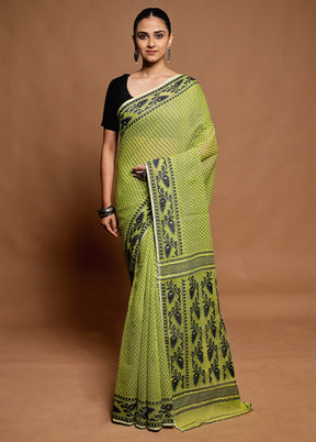 Green Tant Jamdani Saree Without Blouse Piece