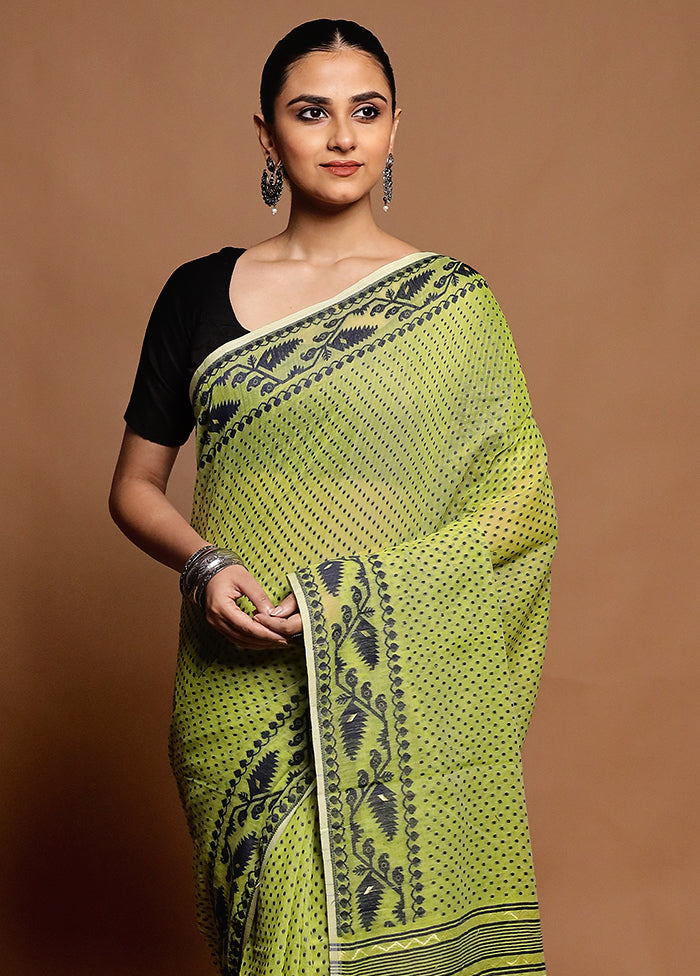 Green Tant Jamdani Saree Without Blouse Piece