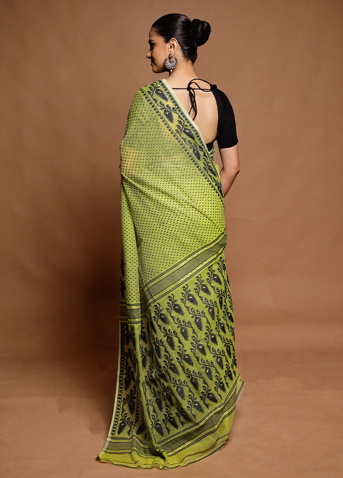 Green Tant Jamdani Saree Without Blouse Piece
