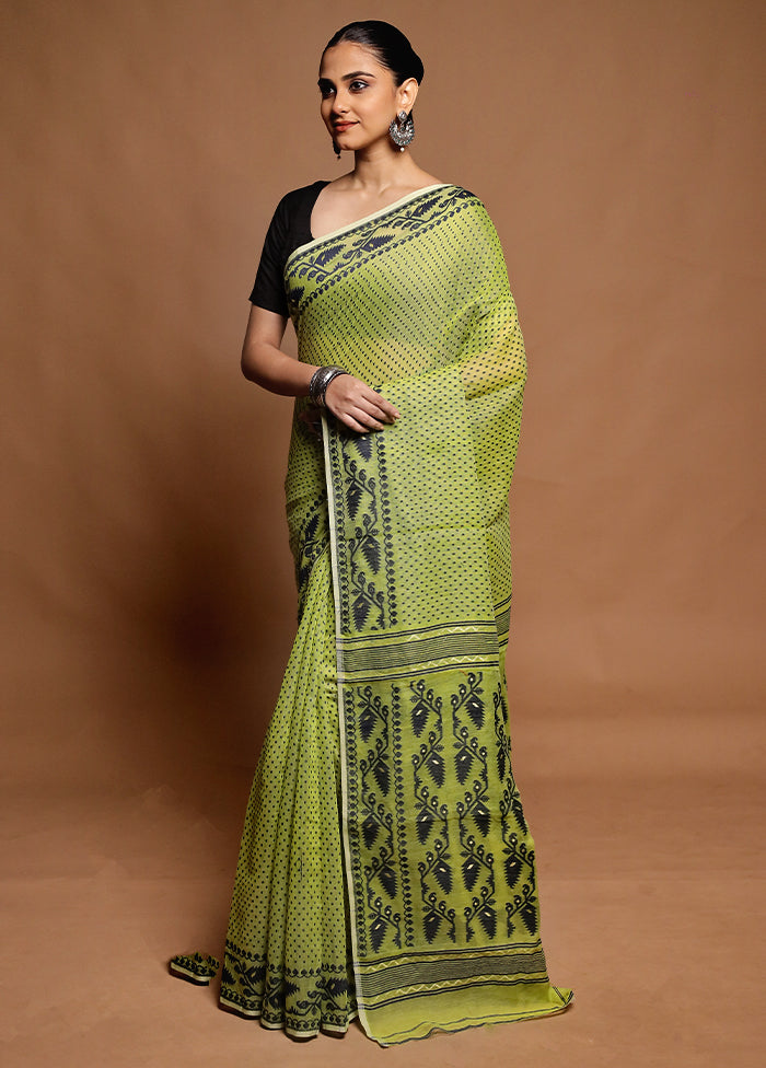 Green Tant Jamdani Saree Without Blouse Piece