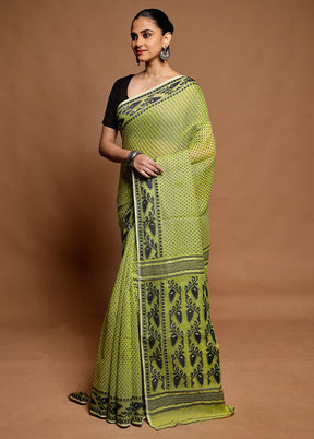 Green Tant Jamdani Saree Without Blouse Piece