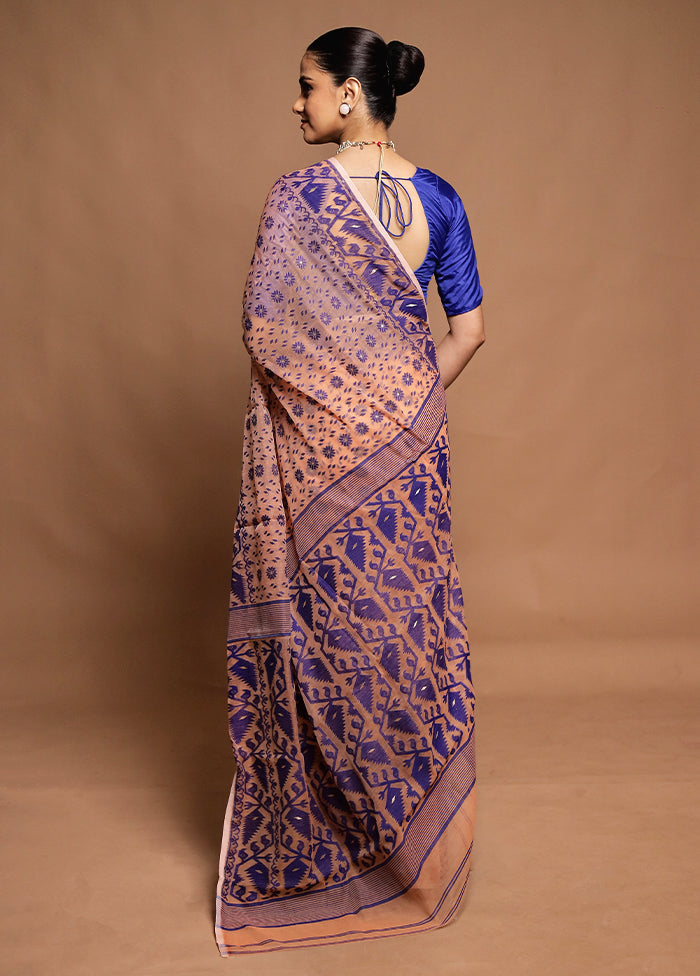 Peach Tant Jamdani Saree Without Blouse Piece