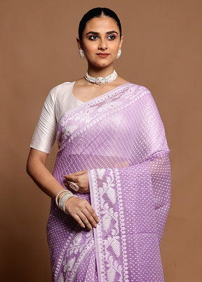 Purple Tant Jamdani Saree Without Blouse Piece
