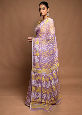 Purple Tant Jamdani Saree Without Blouse Piece