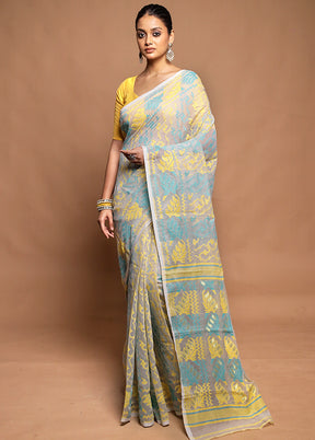 Cream Tant Jamdani Saree Without Blouse Piece
