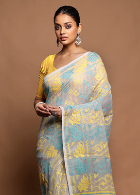 Cream Tant Jamdani Saree Without Blouse Piece