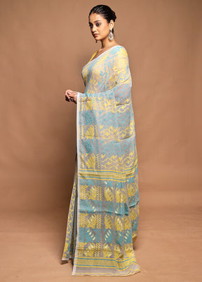 Cream Tant Jamdani Saree Without Blouse Piece