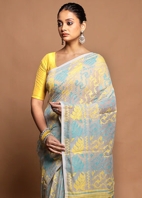 Cream Tant Jamdani Saree Without Blouse Piece