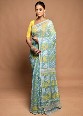 Green Tant Jamdani Saree Without Blouse Piece