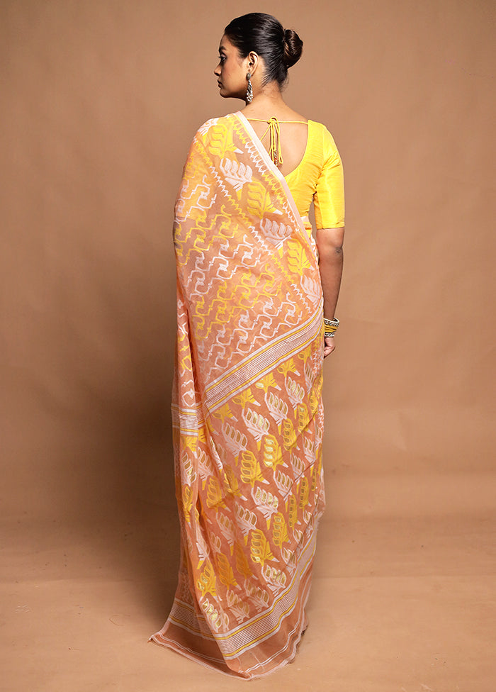 Peach Tant Jamdani Saree Without Blouse Piece