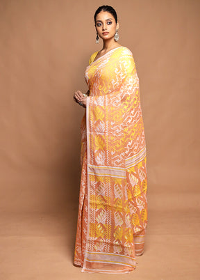 Peach Tant Jamdani Saree Without Blouse Piece