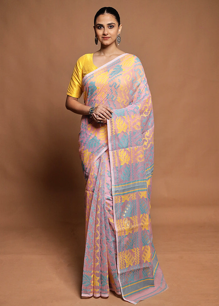 Pink Tant Jamdani Saree Without Blouse Piece