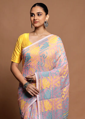 Pink Tant Jamdani Saree Without Blouse Piece